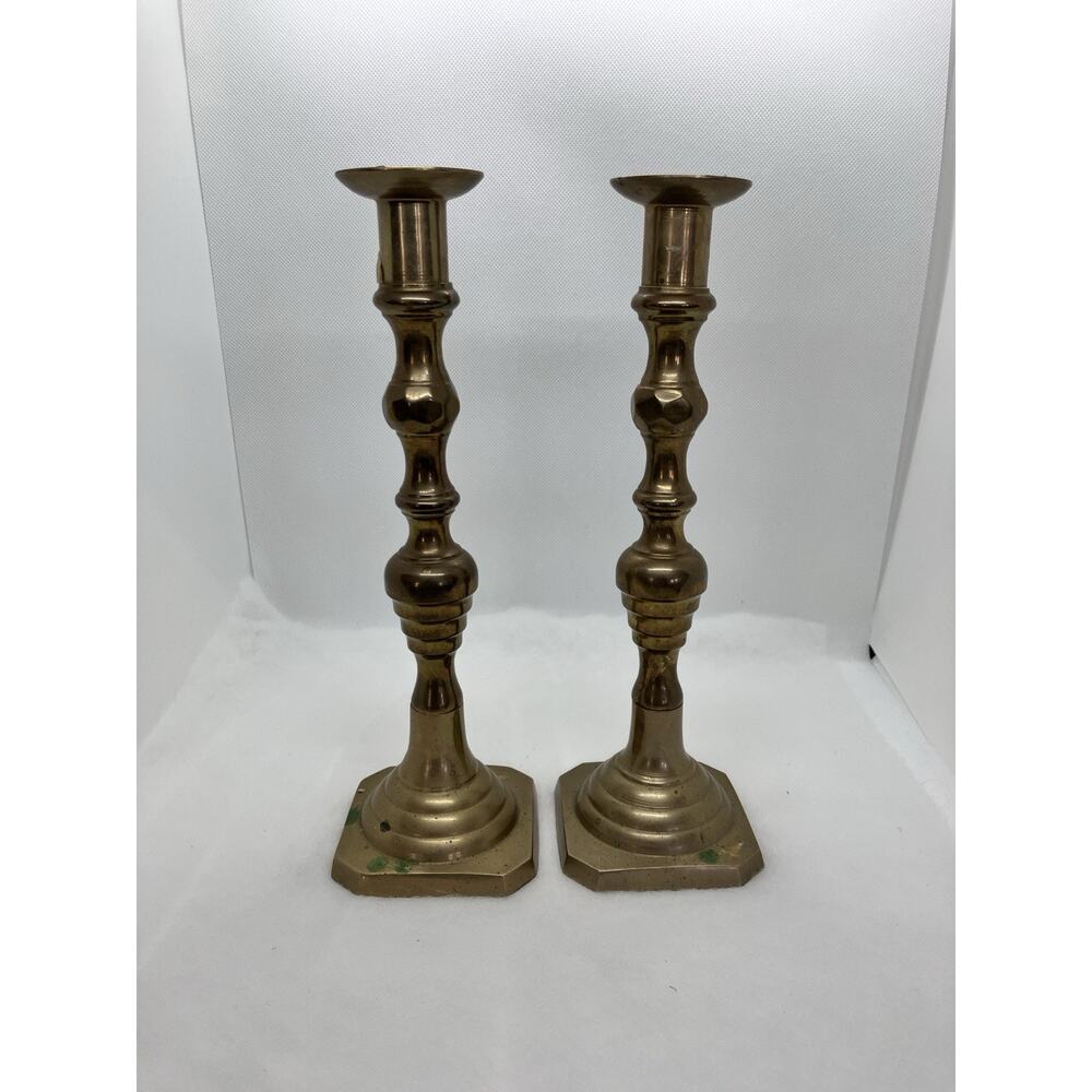 Antique Pair of Brass Push-up 11.5” Candlesticks/Candle Holders Americana